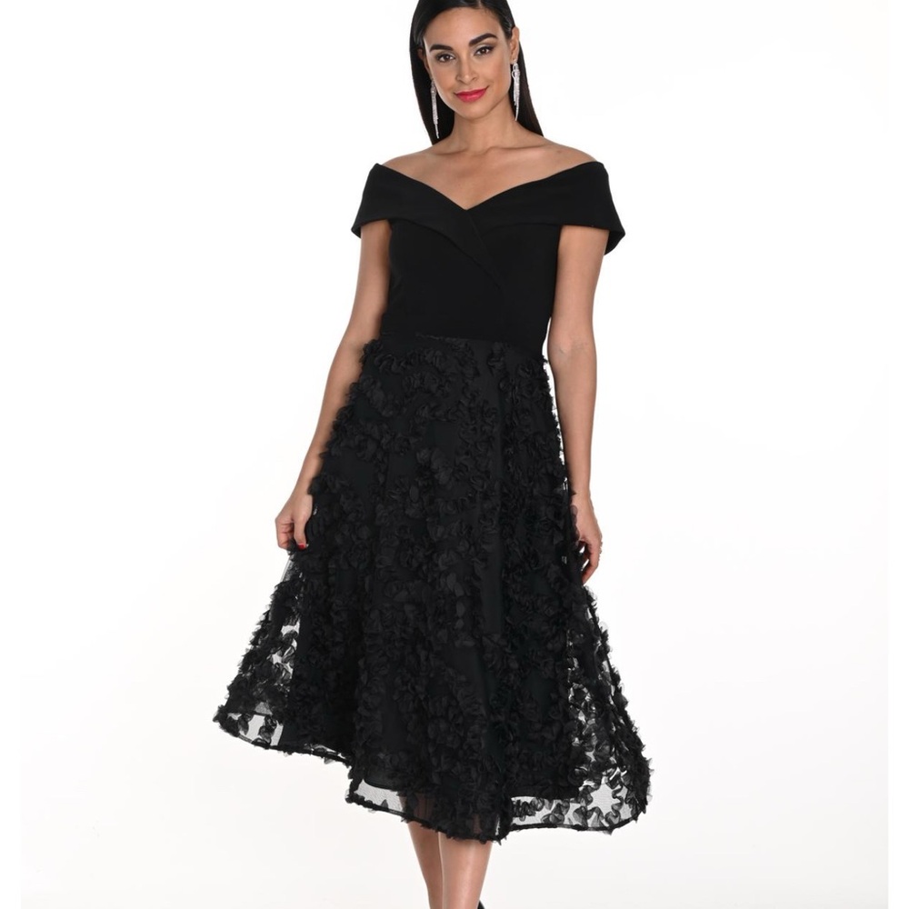 Frank Lyman Design Black Off-Shoulder Midi Dress NWOT